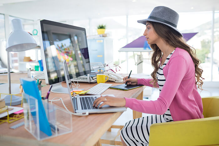 Woman working with her PC